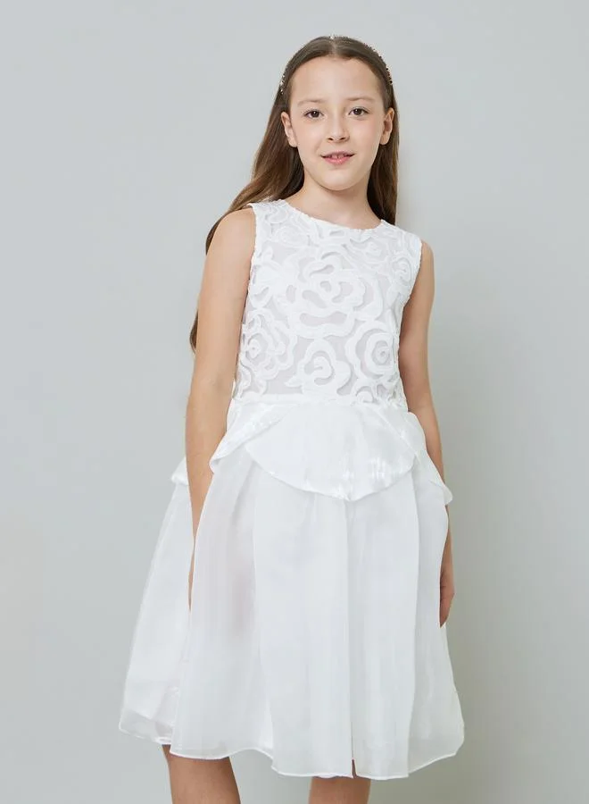 تايك تو White Mesh Insert Textured Dress