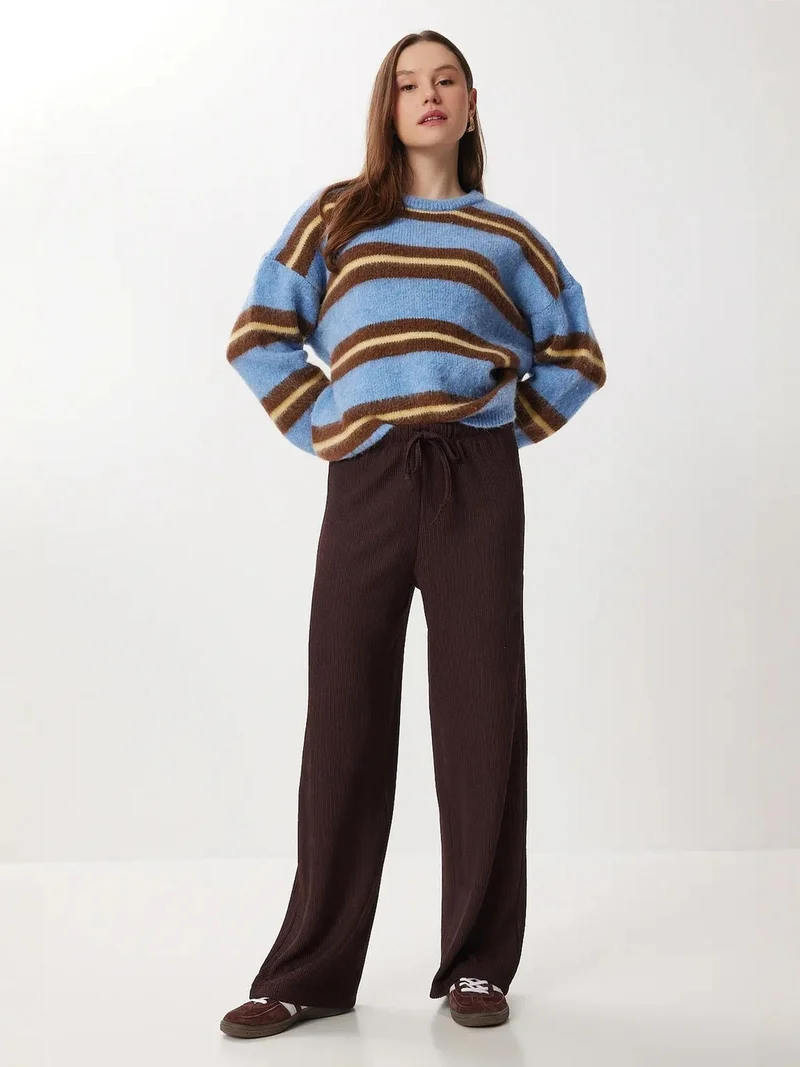 Lovely Istanbul ISTANBUL High Waist Textured Wide Leg Pants