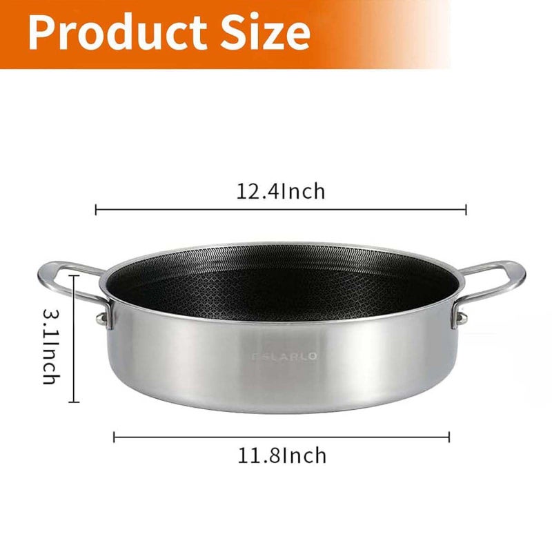 DELARLO Frying Pan,12 inch Skillet with lid,Tri-Ply Stainless Steel Saute Pan 6QT,Dishwasher-Friendly,Stay-Cool Handles,Oven-Safe Up to 660â„‰ - Image 3