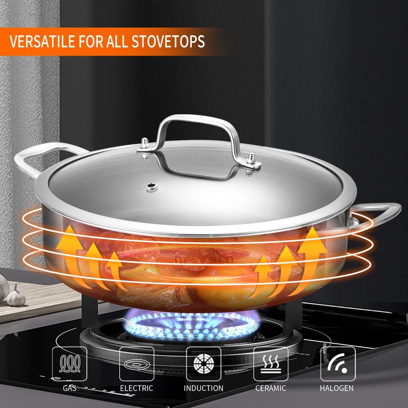 DELARLO Frying Pan,12 inch Skillet with lid,Tri-Ply Stainless Steel Saute Pan 6QT,Dishwasher-Friendly,Stay-Cool Handles,Oven-Safe Up to 660â„‰ - Image 4