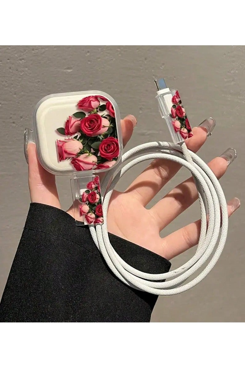 Charger Protective Cover – 3-Piece Set – Decorated with Red and Pink Roses for a Feminine and Stylish Touch - Image 1
