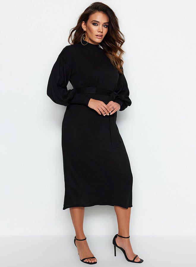 trendyol Black Belted Half Turtleneck Knitwear Dress TCTAW24EB00023  - Image 2