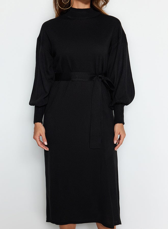 trendyol Black Belted Half Turtleneck Knitwear Dress TCTAW24EB00023  - Image 5