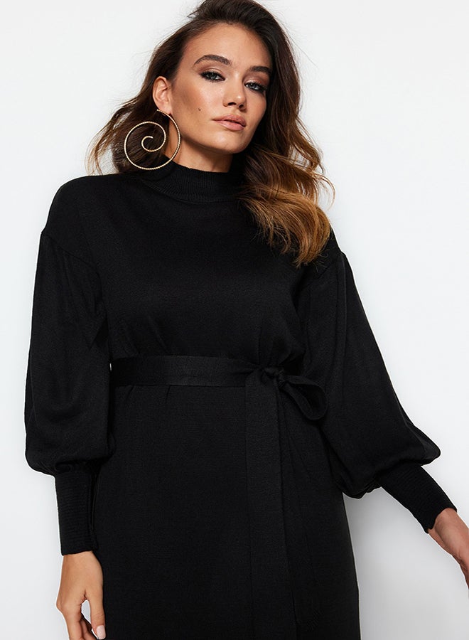 trendyol Black Belted Half Turtleneck Knitwear Dress TCTAW24EB00023  - Image 3