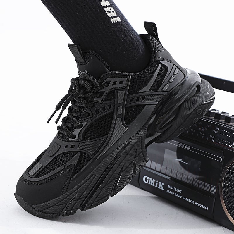 Men'S Shoes Summer Breathable Pure Black Thick Sole Increased Black Samurai Mesh Casual Sneaker Torre Trendy Shoes - Image 4
