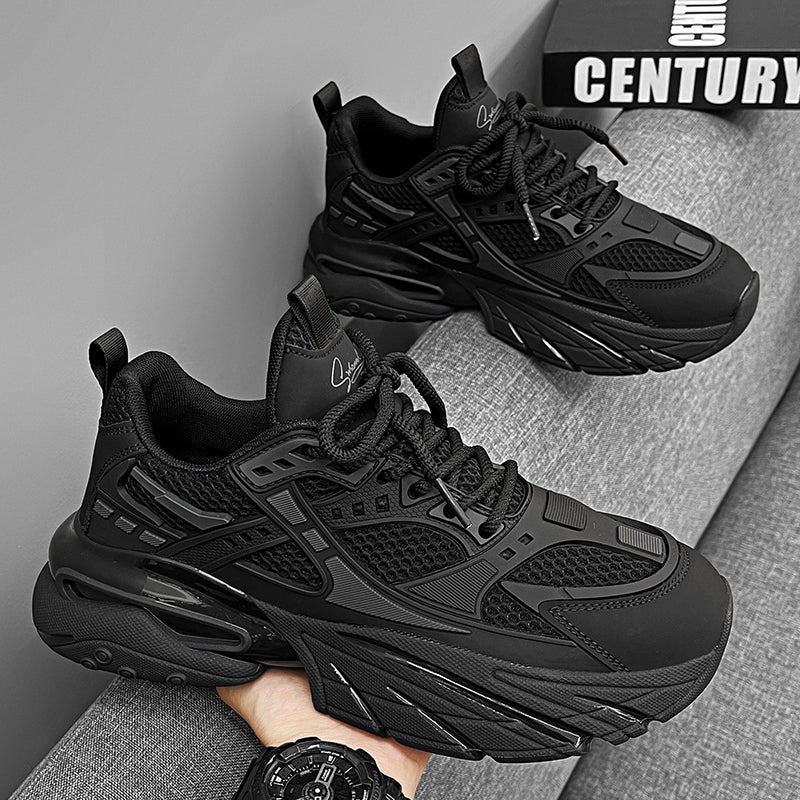 Men'S Shoes Summer Breathable Pure Black Thick Sole Increased Black Samurai Mesh Casual Sneaker Torre Trendy Shoes - Image 1