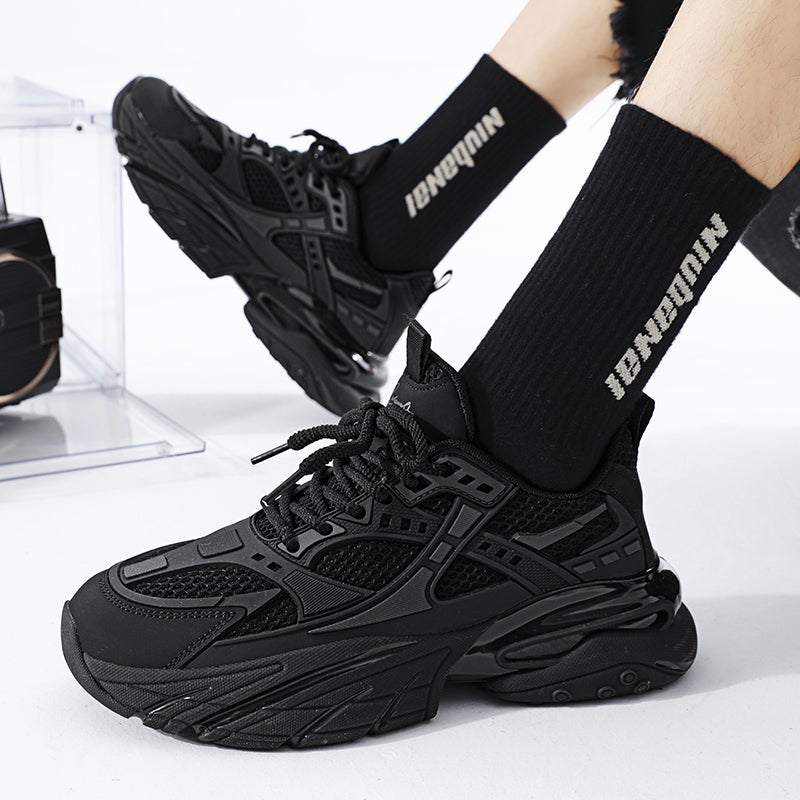 Men'S Shoes Summer Breathable Pure Black Thick Sole Increased Black Samurai Mesh Casual Sneaker Torre Trendy Shoes - Image 5