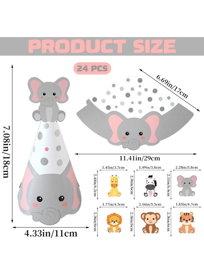 OSHIMA Animal Theme Birthday Party Hats, 24 Pcs Fun Cone for Kids Adults, Hats for Kids & Adults Birthday Party, or Children's Animal Costume, ames Craft Activities Kits, Perfect for Party Decor - Image 2