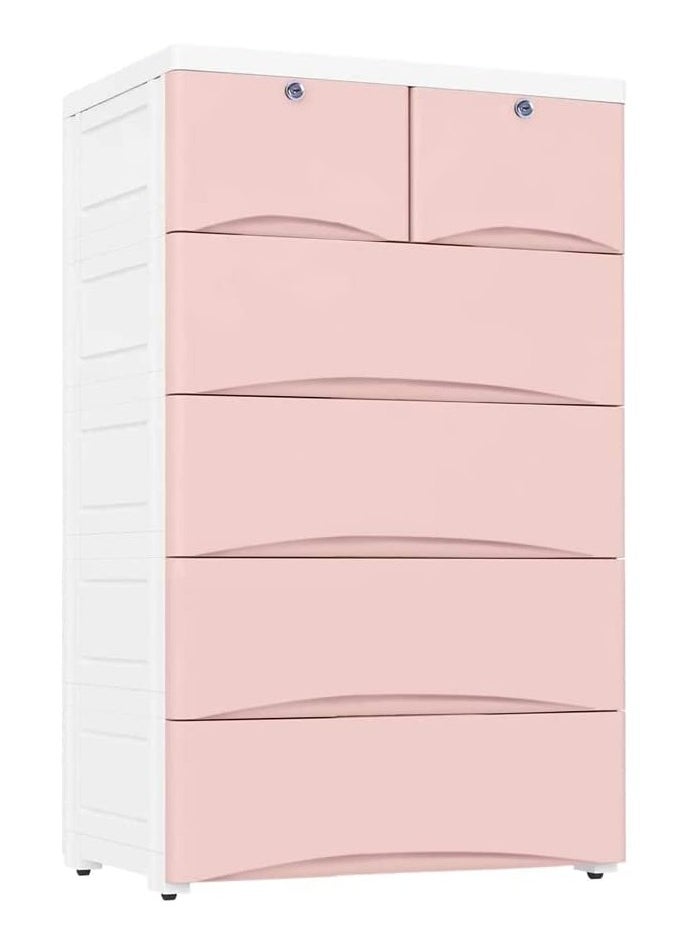 Cool Baby COOLBABY Plastic Cabinet 6 Drawers Storage Dresser,Small Closet Drawers Organizer Unit for Clothes,Toys,Bedroom,Playroom Wide, 60CM Pink  - Image 1