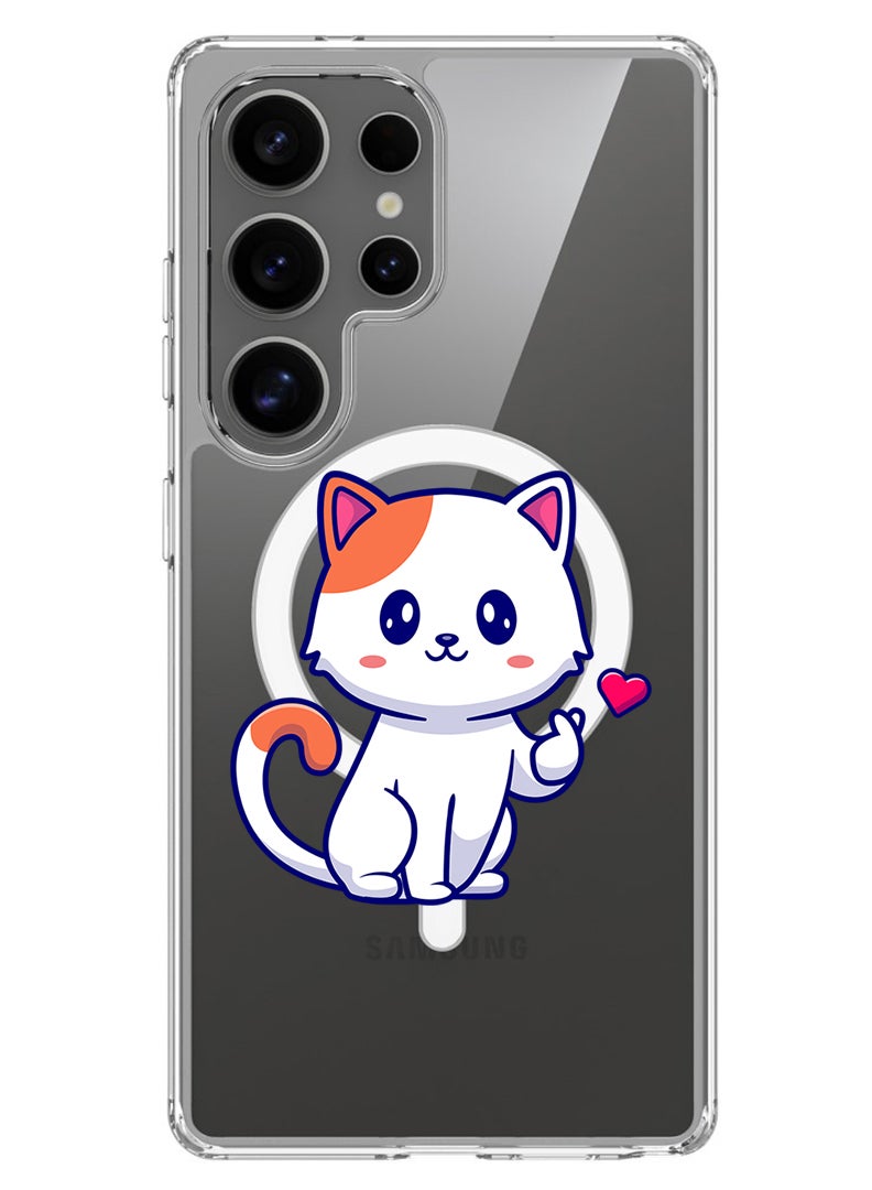 Theodor Magnetic Case for Samsung Galaxy S25 Ultra 6.9-inch Compatible with MagSafe Wireless Charging, Shockproof Phone Bumper Cover Cat love - Image 1