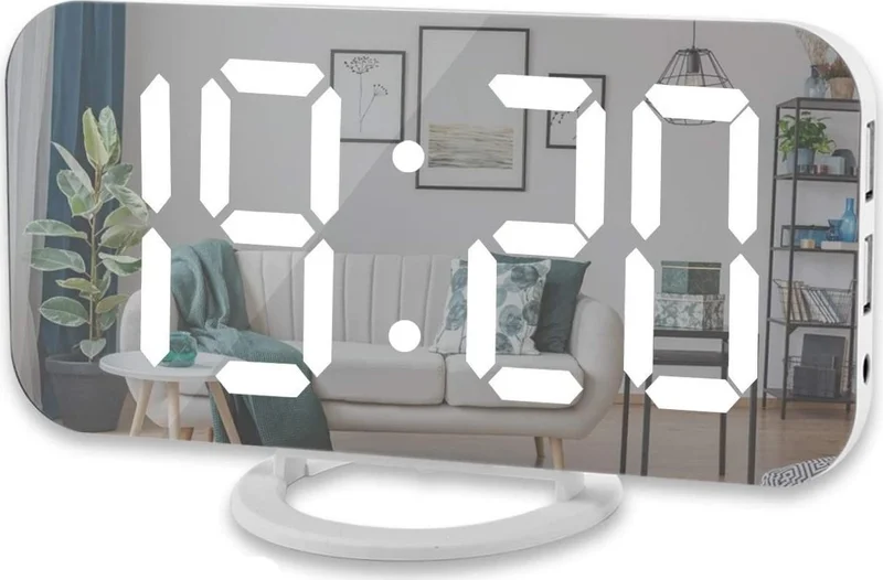 Valkyrie Mirrored LED Digital Clock 2 USB Fast Charging Alarm Desk Clock