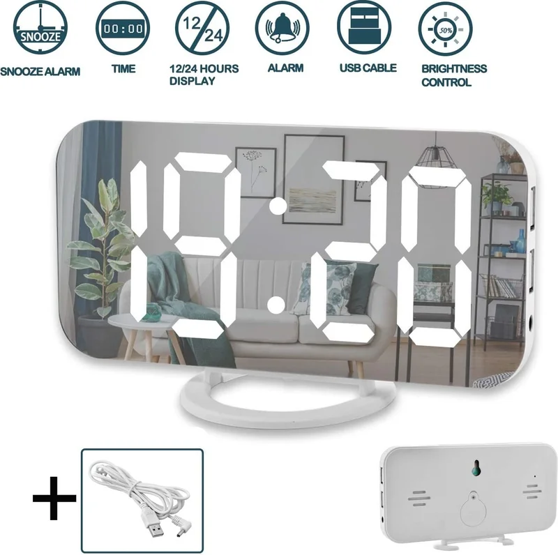 Valkyrie Mirrored LED Digital Clock 2 USB Fast Charging Alarm Desk Clock