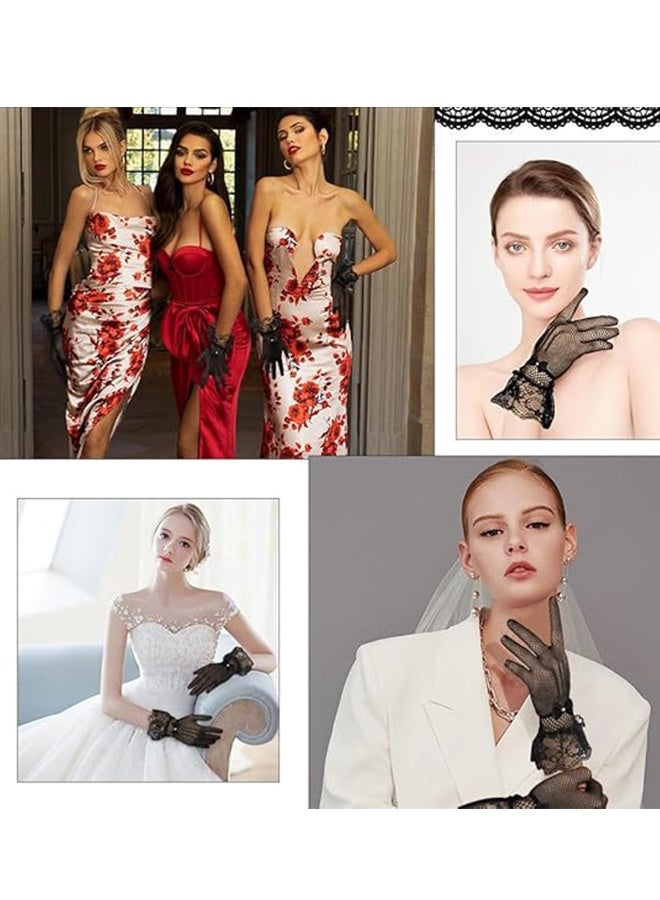 Happy D 1920s Tea Party Gloves for Women Lace Gloves Mesh Gloves Elegant Short Vintage Bow Short Prom Glove Evening Elegant Accessories for Wedding - Image 5