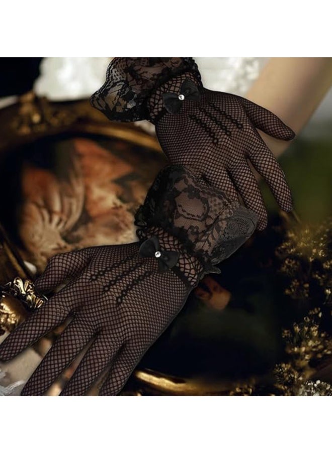Happy D 1920s Tea Party Gloves for Women Lace Gloves Mesh Gloves Elegant Short Vintage Bow Short Prom Glove Evening Elegant Accessories for Wedding - Image 3