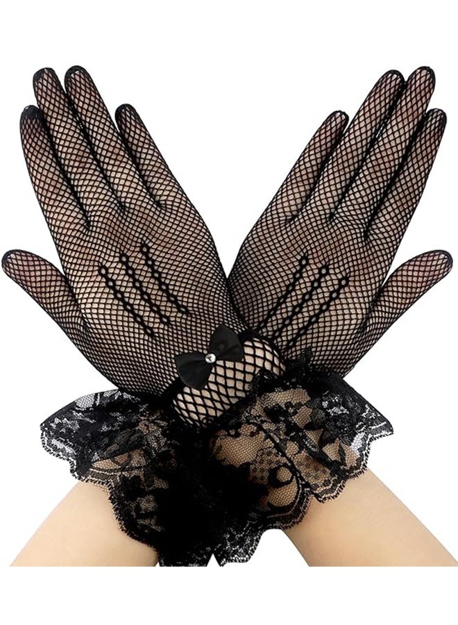 Happy D 1920s Tea Party Gloves for Women Lace Gloves Mesh Gloves Elegant Short Vintage Bow Short Prom Glove Evening Elegant Accessories for Wedding - Image 1