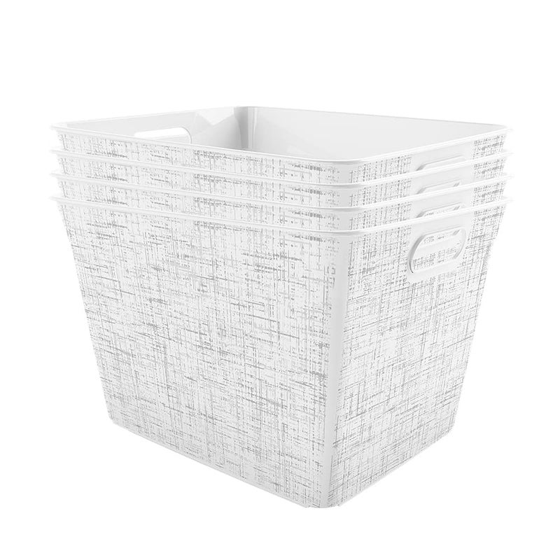 Curver Set of 6 Medium V Basket Decorative Plastic Organization and Storage Basket White with Tweed Pattern