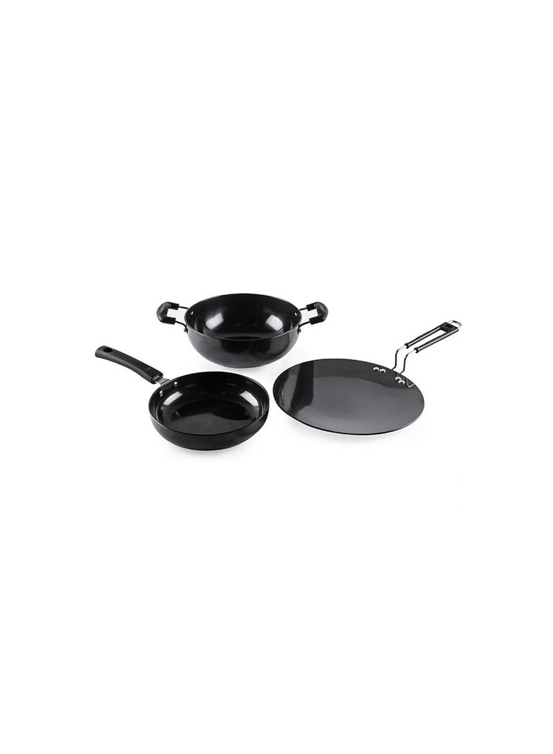 Happy Home G Happy Home Cookware Set 3Pcs (Roti Tawa 25cm, Fry Pan 24cm, Deep Kadahi 24cm) - Image 1