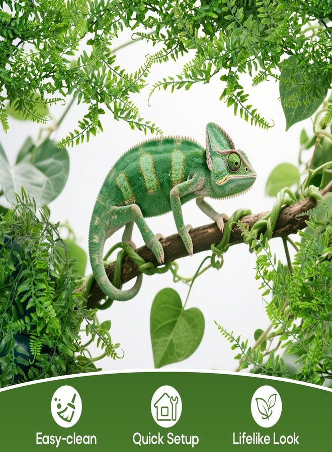 RAINFLOW 3PCS Reptile Plants for Terrarium - Fake Hanging Terrarium Plants, Artificial Boston Fern for Bearded Dragon Snake Geckos Hermit Crab Lizard Chameleon Turtle Reptile Decor(L30 xW5.1) - Image 3