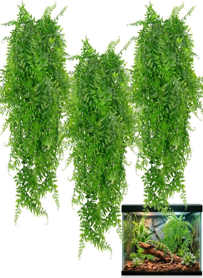 RAINFLOW 3PCS Reptile Plants for Terrarium - Fake Hanging Terrarium Plants, Artificial Boston Fern for Bearded Dragon Snake Geckos Hermit Crab Lizard Chameleon Turtle Reptile Decor(L30 xW5.1) - Image 1