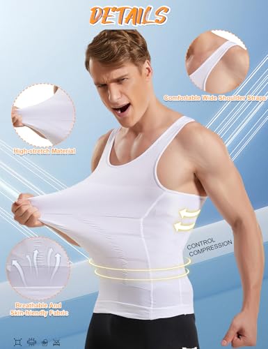 Hanerdun Mens Slimming Body Shaper Vests Undershirt Abs Abdomen Slim,White,XX-Large - Image 3