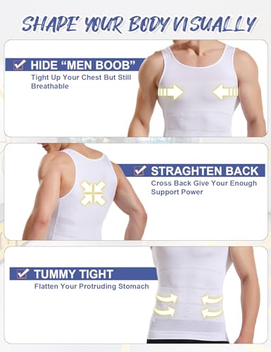 Hanerdun Mens Slimming Body Shaper Vests Undershirt Abs Abdomen Slim,White,XX-Large - Image 5