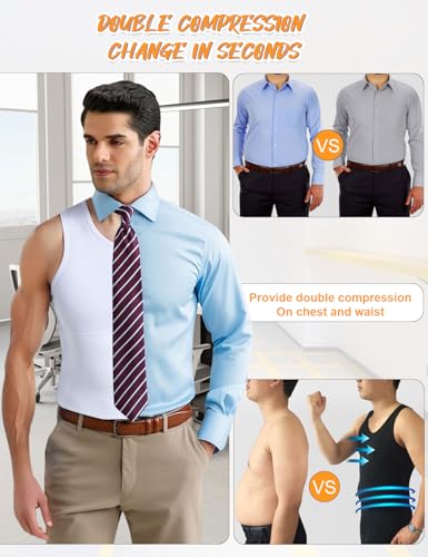 Hanerdun Mens Slimming Body Shaper Vests Undershirt Abs Abdomen Slim,White,XX-Large - Image 4