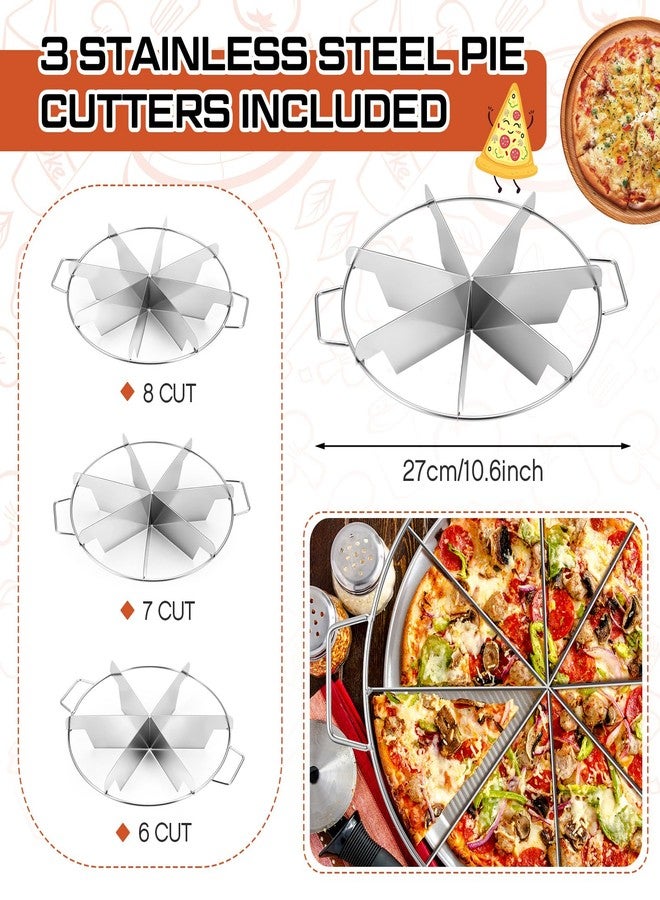 Ziliny 3 Pieces 8-cut, 7-cut and 6-cut Pie Cutter 10.6 Inches Diameter Stainless Steel Pie Slicer Rust Proof Cake Divider with Side Handle Pie Cutter Press for Commercial Home - Image 2