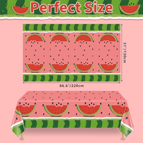 PTECDROTS 4Pcs Watermelon Party Tablecloth, Rectangular Plastic Watermelon Table Covers, Watermelon Birthday Party Supplies for Kids Birthday Baby Shower Summer Fruit Party, 86 x 51 Inch - Image 2