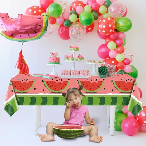 PTECDROTS 4Pcs Watermelon Party Tablecloth, Rectangular Plastic Watermelon Table Covers, Watermelon Birthday Party Supplies for Kids Birthday Baby Shower Summer Fruit Party, 86 x 51 Inch - Image 5