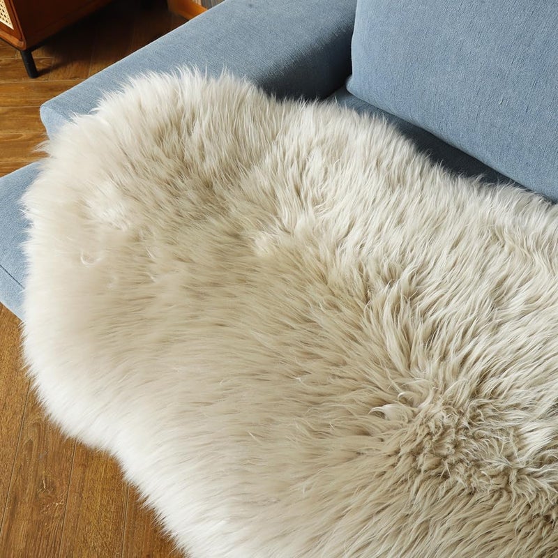 LLB Genuine Sheepskin Area Rug Wool Rug Fur Carpet Fluffy Shaggy Fur Rug for Living Room Kids Bedroom Real Sheepskin Throw Lambskin Rugs Sofa Mat Chair Seat Covers (Cream Brown, 2 x 6 ft Sheepskin) - Image 3
