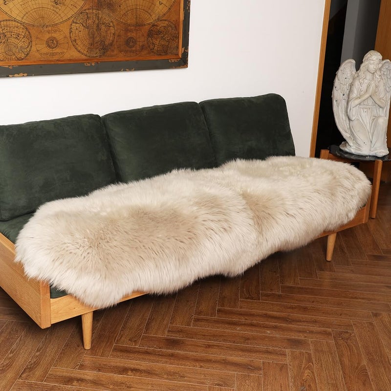 LLB Genuine Sheepskin Area Rug Wool Rug Fur Carpet Fluffy Shaggy Fur Rug for Living Room Kids Bedroom Real Sheepskin Throw Lambskin Rugs Sofa Mat Chair Seat Covers (Cream Brown, 2 x 6 ft Sheepskin) - Image 2