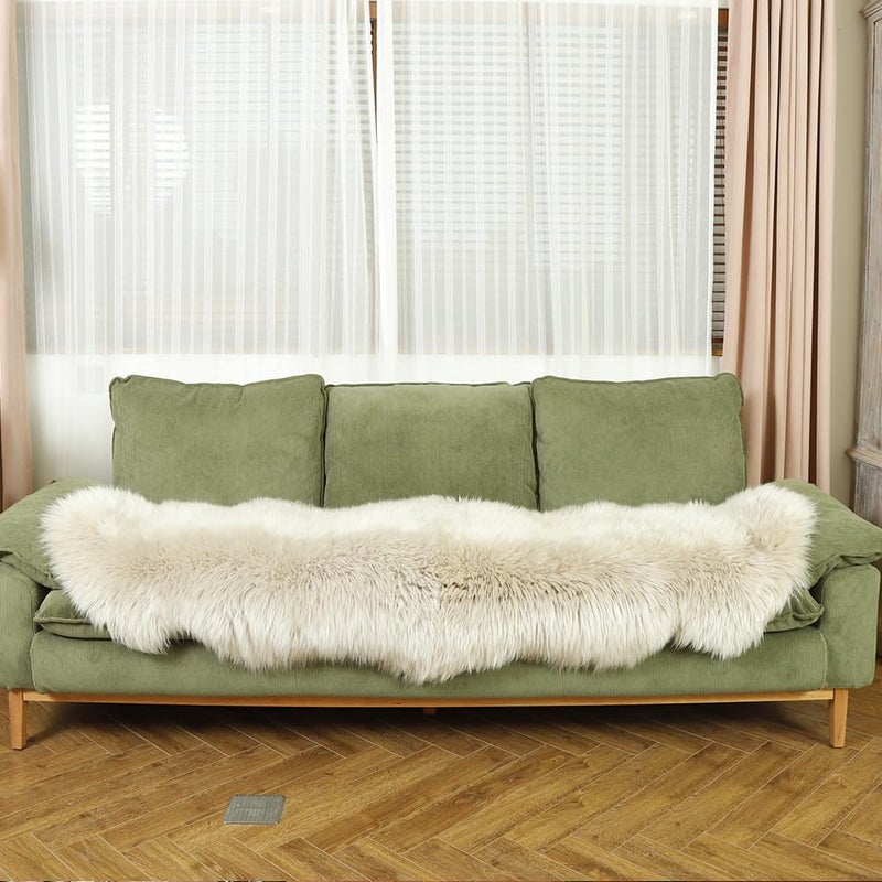 LLB Genuine Sheepskin Area Rug Wool Rug Fur Carpet Fluffy Shaggy Fur Rug for Living Room Kids Bedroom Real Sheepskin Throw Lambskin Rugs Sofa Mat Chair Seat Covers (Cream Brown, 2 x 6 ft Sheepskin) - Image 5