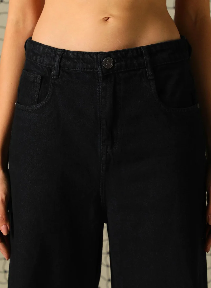 Hubberholme Women's Black 100% Cotton Distressed Full Length Baggy Fit Jeans