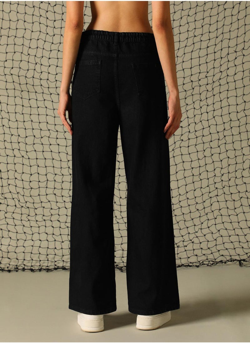 Hubberholme Women's Black 100% Cotton Distressed Full Length Baggy Fit Jeans  - Image 3