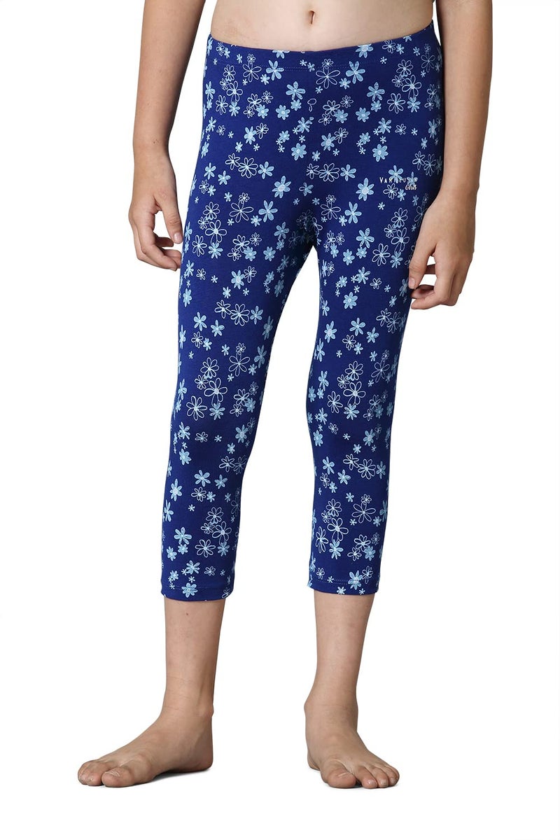 Van Heusen Girls Capri Pants - Power Plus Cotton Spandex - High Rise, Ultra Soft, Durable_56303_Blue Bloom AOP_5-6 Years - Image 2