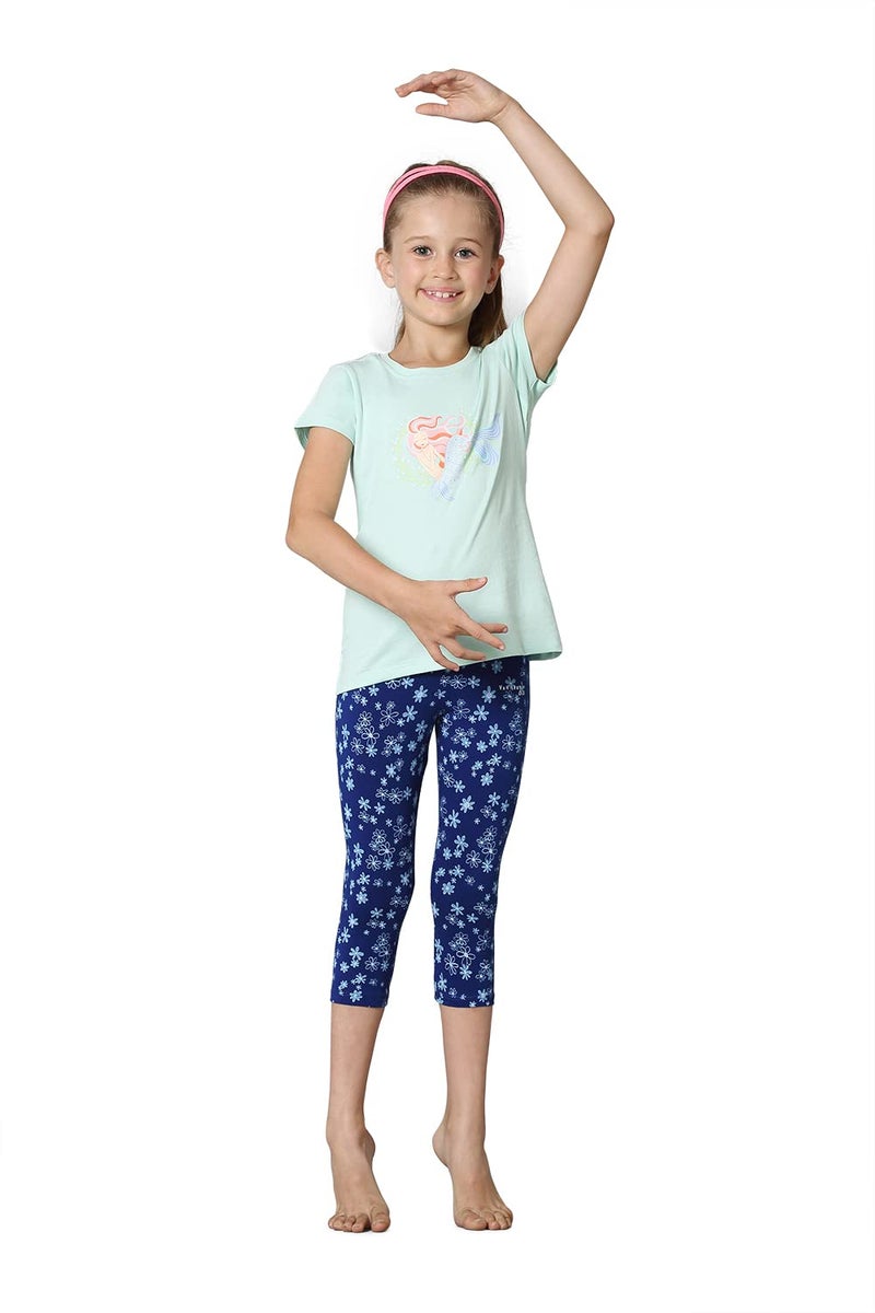 Van Heusen Girls Capri Pants - Power Plus Cotton Spandex - High Rise, Ultra Soft, Durable_56303_Blue Bloom AOP_5-6 Years - Image 1
