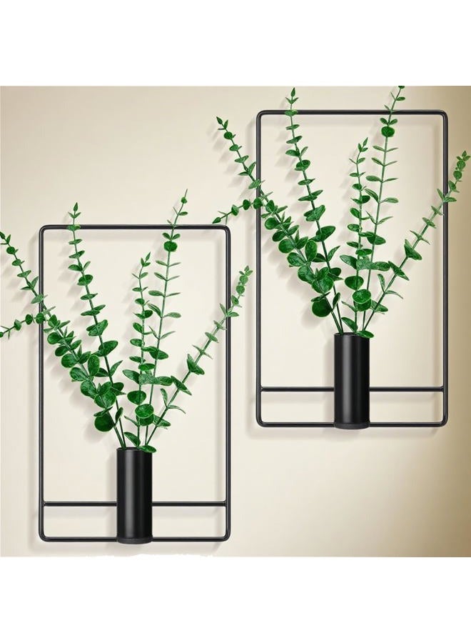 Romooa 2 Pcs Metal Wall Plant Holder Black Window Plant Shelves Rack with 6 Pcs Traceless Hook Hanger Wall Decor for Indoor, Outdoor, Home, Office, and Garden - Image 1