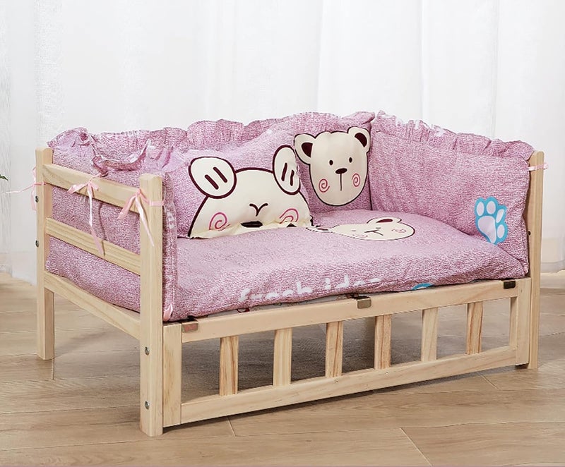 Pet Bed Wooden Raised Dog Cot with Washable Mattress/Pillow, Indoor Outdoor Elevated Pets Bed for Small, Medium, Large, Older Dogs, Easy Assemble (Color : Style4, Size : M-74x49x38cm/29x - Image 2