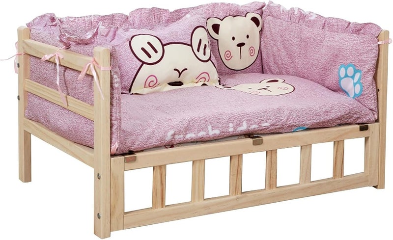 Pet Bed Wooden Raised Dog Cot with Washable Mattress/Pillow, Indoor Outdoor Elevated Pets Bed for Small, Medium, Large, Older Dogs, Easy Assemble (Color : Style4, Size : M-74x49x38cm/29x - Image 1