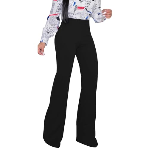PINSV Women's High Waisted Stretchy Bootcut Pull On Dress Pants Casual Work Pants 3257 Black L - Image 2