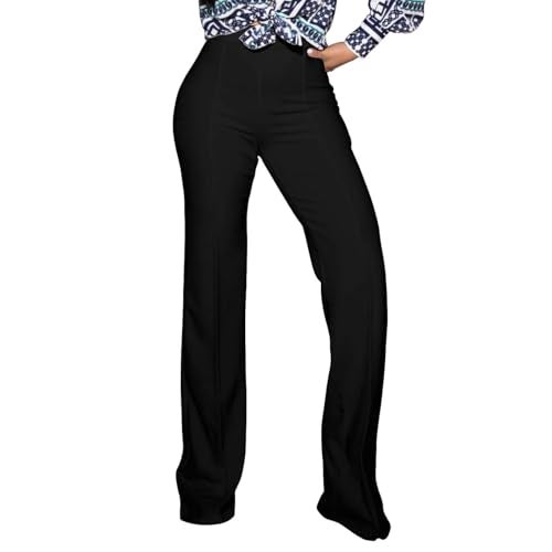PINSV Women's High Waisted Stretchy Bootcut Pull On Dress Pants Casual Work Pants 3257 Black L - Image 1
