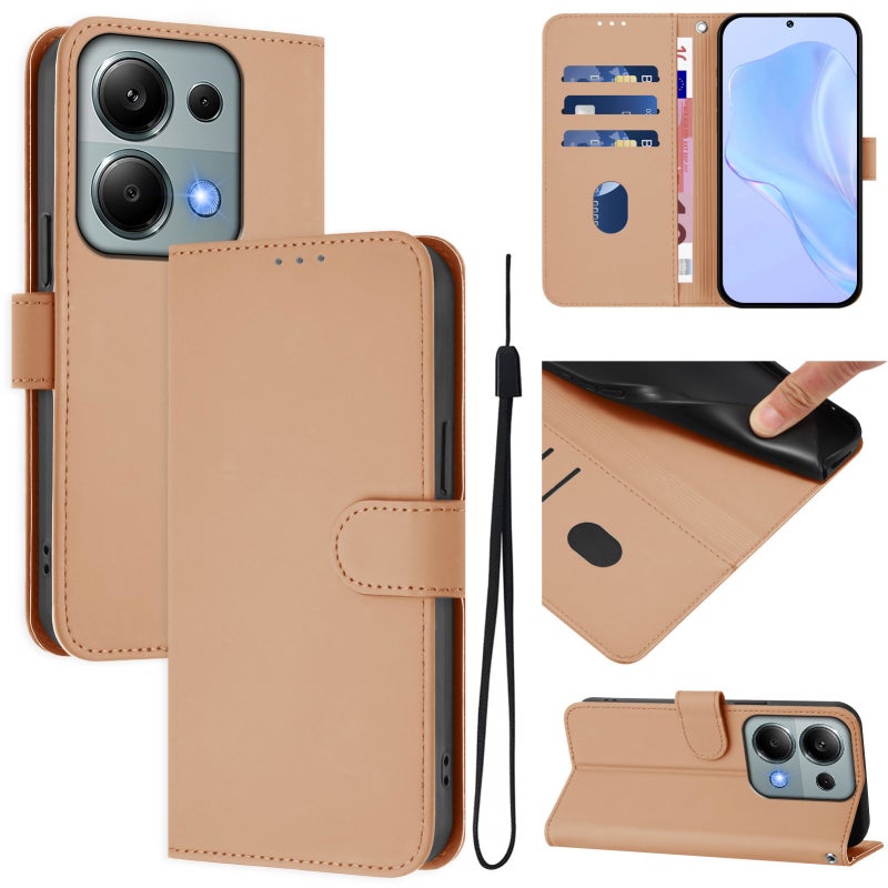HuHa Protective Cover For Redmi Note 13 Pro 4G Global Skin Feel Solid Color Leather Phone Case with Lanyard(Nude) - Image 1