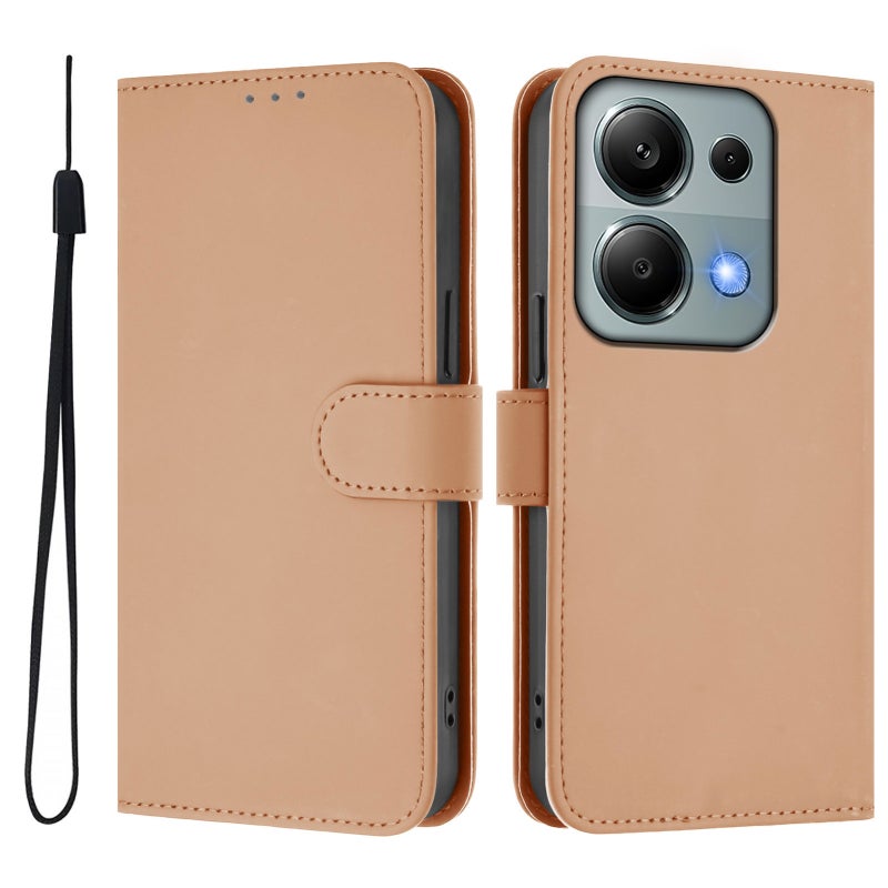 HuHa Protective Cover For Redmi Note 13 Pro 4G Global Skin Feel Solid Color Leather Phone Case with Lanyard(Nude) - Image 2