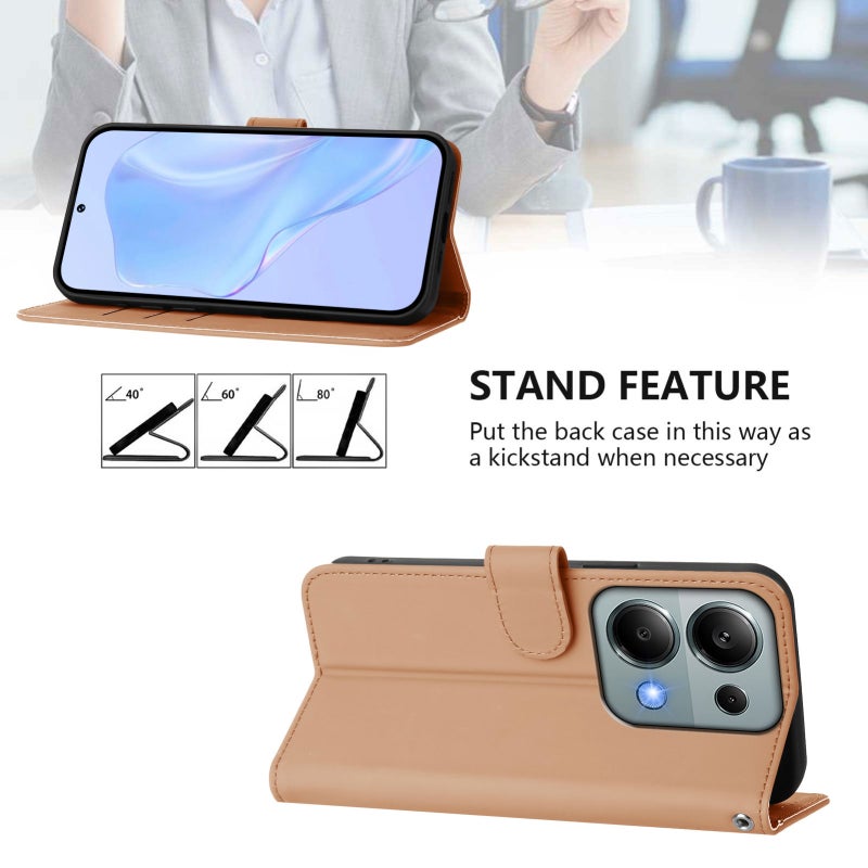 HuHa Protective Cover For Redmi Note 13 Pro 4G Global Skin Feel Solid Color Leather Phone Case with Lanyard(Nude) - Image 3