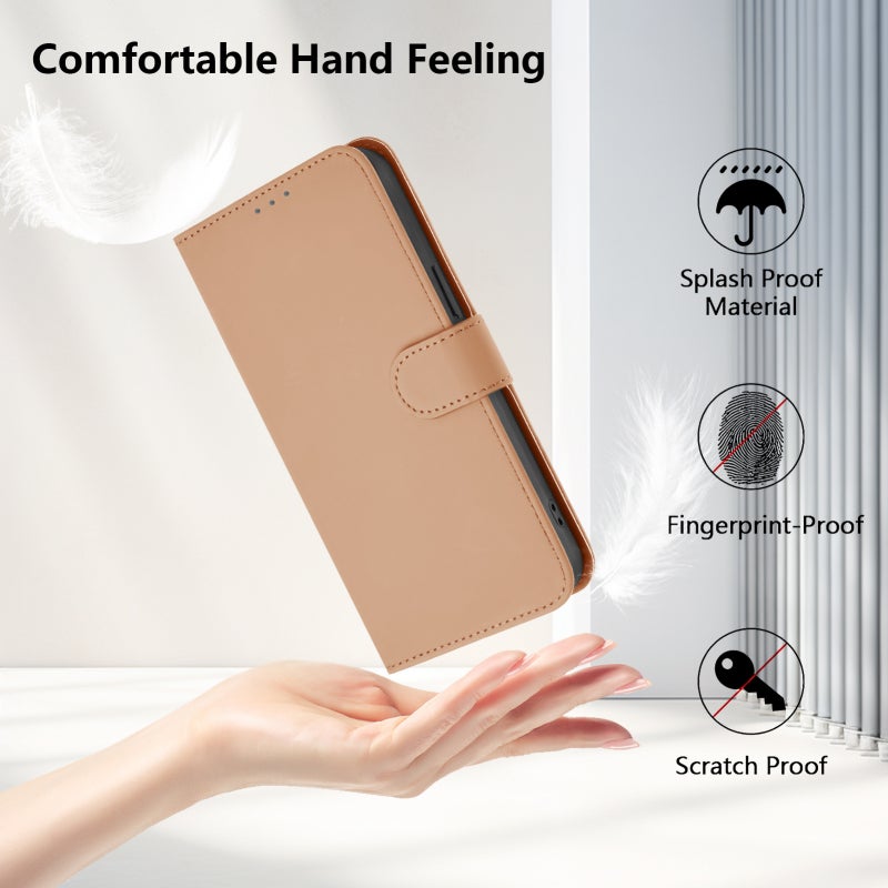HuHa Protective Cover For Redmi Note 13 Pro 4G Global Skin Feel Solid Color Leather Phone Case with Lanyard(Nude) - Image 5
