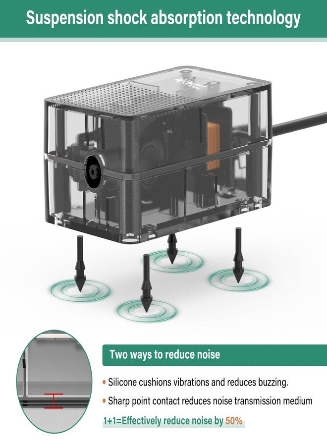 هايغر مضخة هواء شفافة من هيجر لأحواض السمك: مضخة أكسجين قابلة للتعديل، مضخة تهوية قوية وهادئة بقدرة 1.5 واط، منفذ هواء واحد، فائقة الهدوء، مناسبة لأحواض الأسماك الصغيرة، وأنظمة الزراعة المائية، والاستخدام المنزلي والتجاري. - Image 3