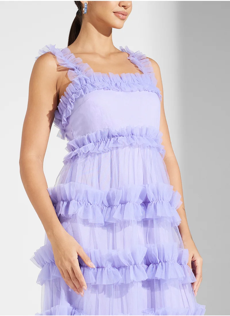 ليس اند بيدز Square Neck Frill Detail Ruffle Dress