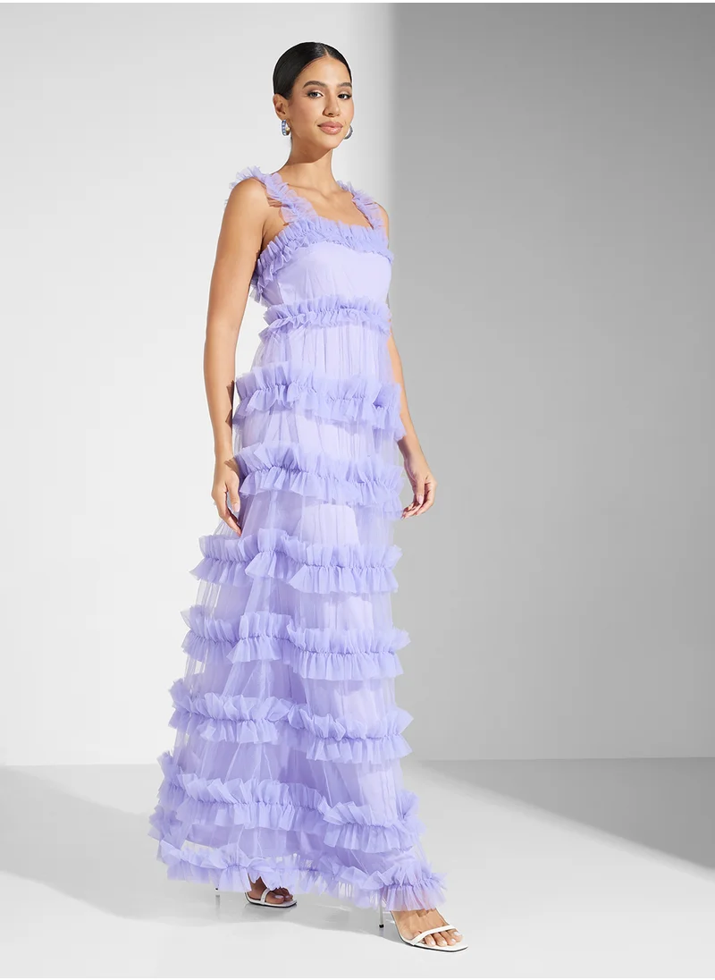 ليس اند بيدز Square Neck Frill Detail Ruffle Dress