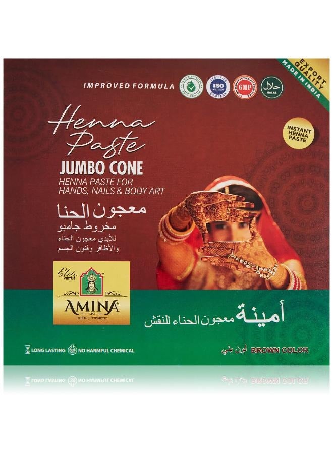 Amina Henna Paste Jumbo Cone For Hand, Nails And Body Art , Brown Color  12Pcs x 45g - Image 1