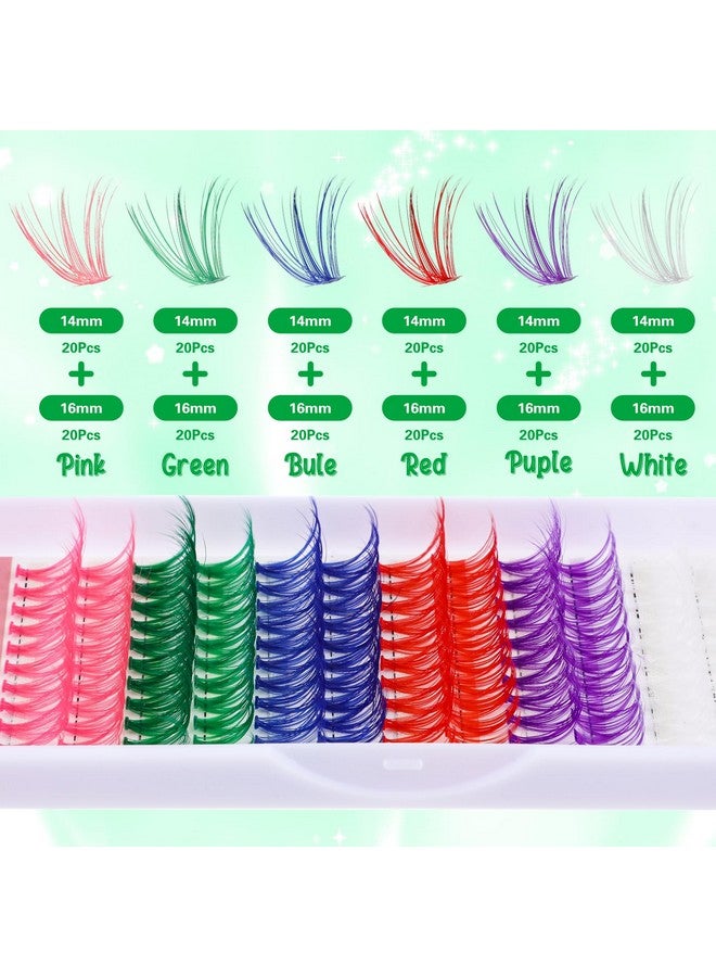 cobee Colored Lash Cluster Extensions, 120Pcs 14mm 16mm D Curl Individual Eyelash Clusters Mixed 6 Rainbow Colors Clusters Lashes for DIY Salon Home - Image 3